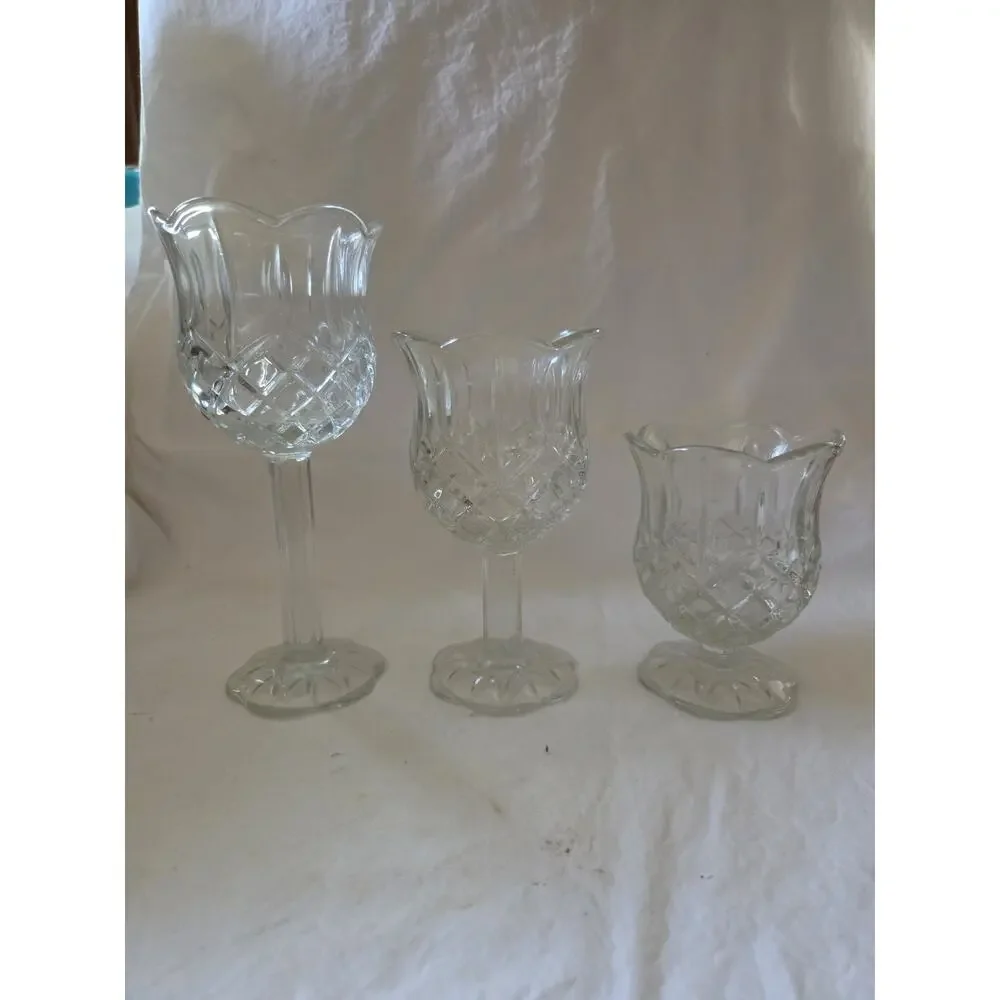 Votive Holder 3 Piece Set By Homco Clear Glass